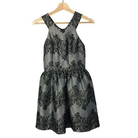 Aqua Gray & Black Lace Detailing Fit & Flare Mini Dress S - Picture 1 of 4